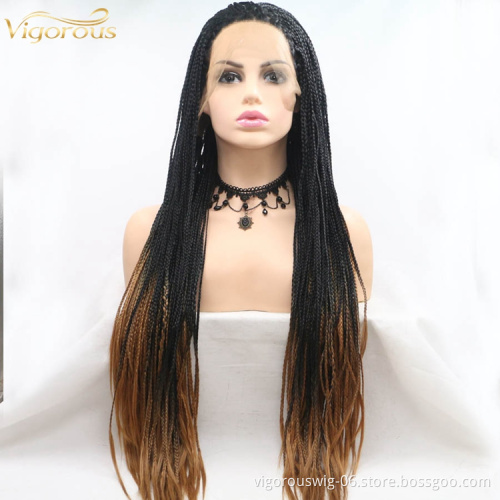 BlacK Ombre Brown Synthetic Box Braid Lace Front Wigs Women Cornrow Braids Hair Heat Resistant Synthetic Full Machine Made Wig